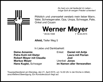 Traueranzeige von Werner Meyer von Hersbrucker Zeitung
