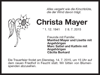 Traueranzeige von Christa Mayer von Der Bote