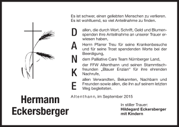 Traueranzeige von Hermann Eckersberger von Der Bote