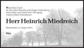Traueranzeige von Heinrich Miedreich von Pegnitz-Zeitung