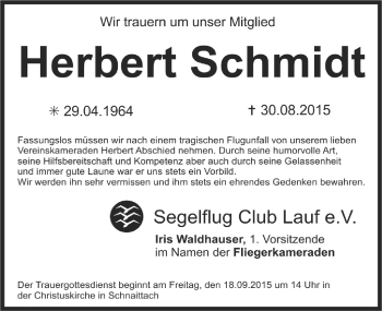 Traueranzeige von Herbert Schmidt von Pegnitz-Zeitung