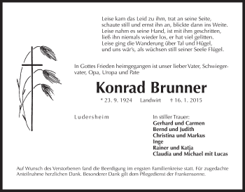 Traueranzeige von Konrad Brunner von Der Bote