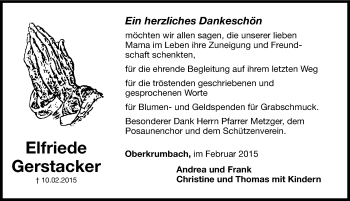 Traueranzeige von Elfriede gerstacker von Hersbrucker Zeitung