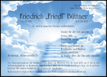 Traueranzeige von Friedrich Büttner von Hersbrucker Zeitung