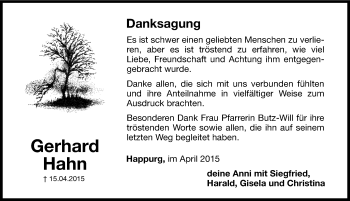 Traueranzeige von Gerhard Hahn von Hersbrucker Zeitung