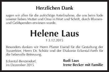 Traueranzeige von Helene Laus von Pegnitz-Zeitung