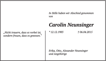 Traueranzeige von Carolin Neunsinger von Hersbrucker Zeitung
