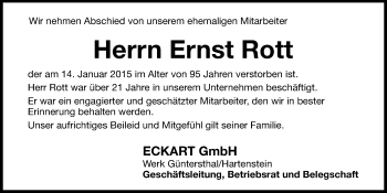 Traueranzeige von Ernst Rott von Hersbrucker Zeitung