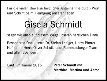 Traueranzeige von Gisela Schmidt von Pegnitz-Zeitung