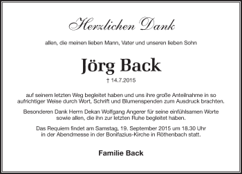 Traueranzeige von Jörg Back von Pegnitz-Zeitung