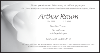Traueranzeige von Arthur Raum von Pegnitz-Zeitung