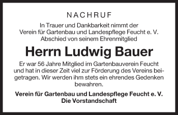 Traueranzeige von Ludwig Bauer von Der Bote