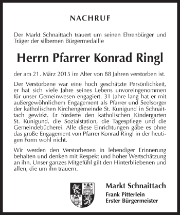Traueranzeige von Konrad Ringl von Pegnitz-Zeitung
