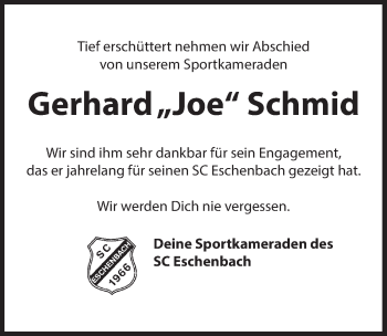 Traueranzeige von Gerhard Schmid von Hersbrucker Zeitung