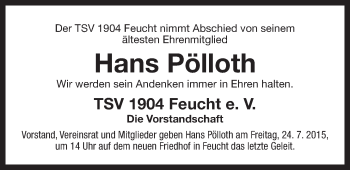 Traueranzeige von Hans Pölloth von Der Bote