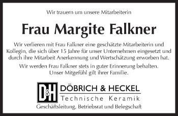 Traueranzeige von Margite Falkner von Pegnitz-Zeitung