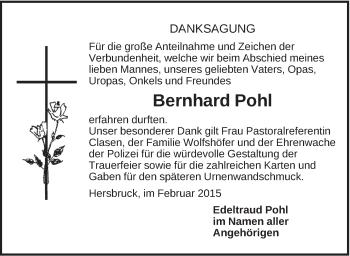 Traueranzeige von Bernhard Pohl von Hersbrucker Zeitung