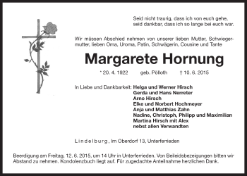 Traueranzeige von Margarete Hornung von Der Bote