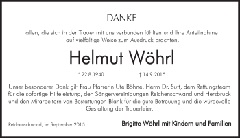 Traueranzeige von Helmut Wöhrl von Hersbrucker Zeitung