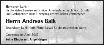 Traueranzeige von Andreas Balk von Pegnitz-Zeitung