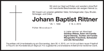 Traueranzeige von Johann Baptist Rittner von Der Bote