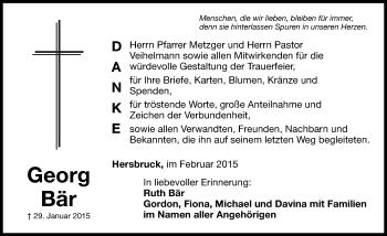 Traueranzeige von Georg Bär von Hersbrucker Zeitung