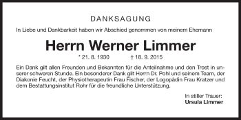Traueranzeige von Werner Limmer von Der Bote