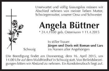 Traueranzeige von Angela Büttner von Pegnitz-Zeitung
