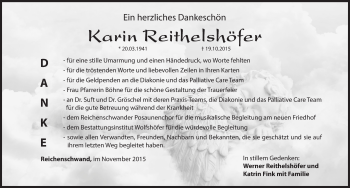 Traueranzeige von Karin Reithelshöfer von Hersbrucker Zeitung