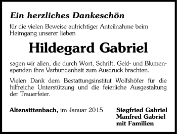 Traueranzeige von Hildegard Gabriel von Hersbrucker Zeitung