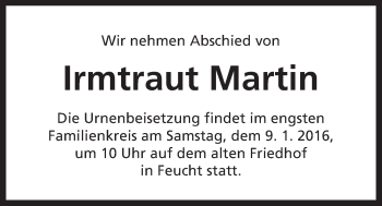 Traueranzeige von Irmtraut Martin von Der Bote