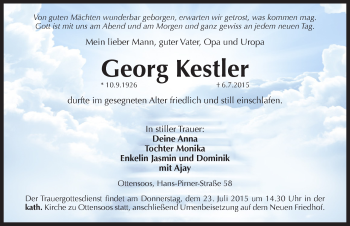 Traueranzeige von Georg Kestler von Pegnitz-Zeitung
