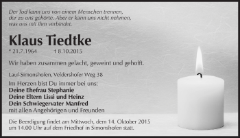Traueranzeige von Klaus Tiedtke von Pegnitz-Zeitung