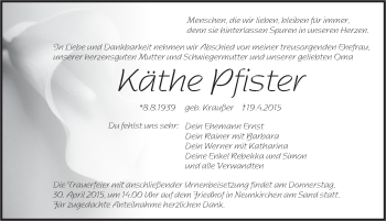 Traueranzeige von Käthe Pfister von Pegnitz-Zeitung