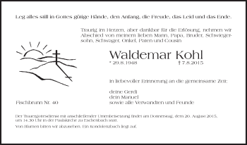 Traueranzeige von Waldemar Kohl von Hersbrucker Zeitung