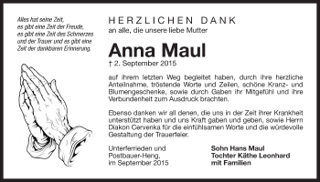 Traueranzeige von Anna Maul von Der Bote