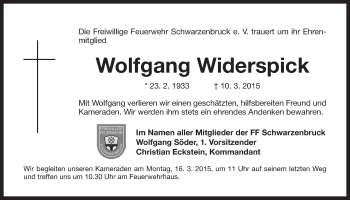 Traueranzeige von Wolfgang Widerspick von Der Bote