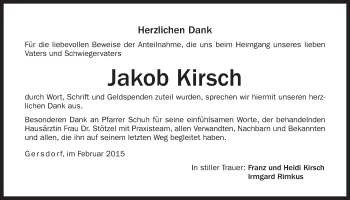 Traueranzeige von Jakob Kirsch von Der Bote