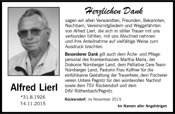 Traueranzeige von Alfred Lierl von Pegnitz-Zeitung