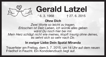 Traueranzeige von Gerald Latzel von Der Bote