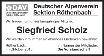 Traueranzeige von Siegfried Scholz von Pegnitz-Zeitung