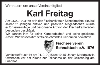 Traueranzeige von Karl Freitag von Pegnitz-Zeitung