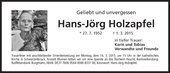 Traueranzeige von Hans-Jörg Holzapfel von Der Bote