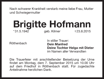 Traueranzeige von Brigitte Hofmann von Pegnitz-Zeitung