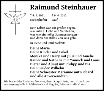 Traueranzeige von Raimund Steinhauer von Pegnitz-Zeitung