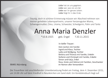 Traueranzeige von Anna Maria Denzler von Pegnitz-Zeitung