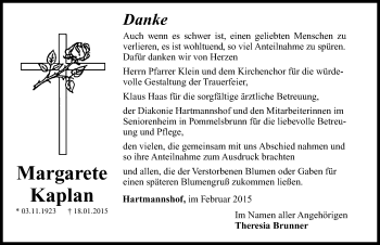 Traueranzeige von Margarete Kaplan von Hersbrucker Zeitung