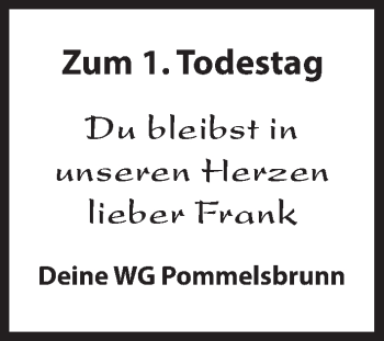 Traueranzeige von Frank  von Hersbrucker Zeitung