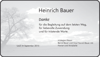 Traueranzeige von Heinrich Bauer von Pegnitz-Zeitung