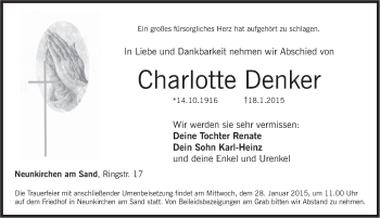 Traueranzeige von Charlotte Denker von Pegnitz-Zeitung